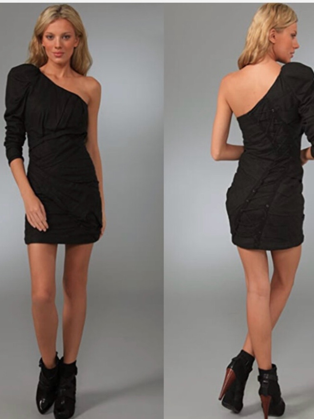 Camilla & Marc Black One-Shoulder Ruched Mini Dress